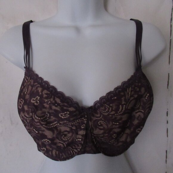Soma Bra 38DDD Enticing Lift Balconet Purple Lace Push Up Underwire - Picture 1 of 5